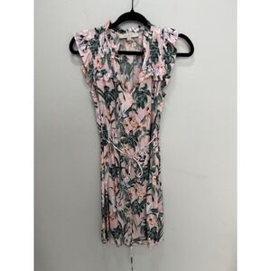 Loft Pink Ruffle Sleeve Tropical‎ Dress Size Xs